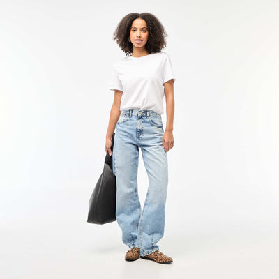 Cotton Denim Barrel Leg Trousers BLUE
