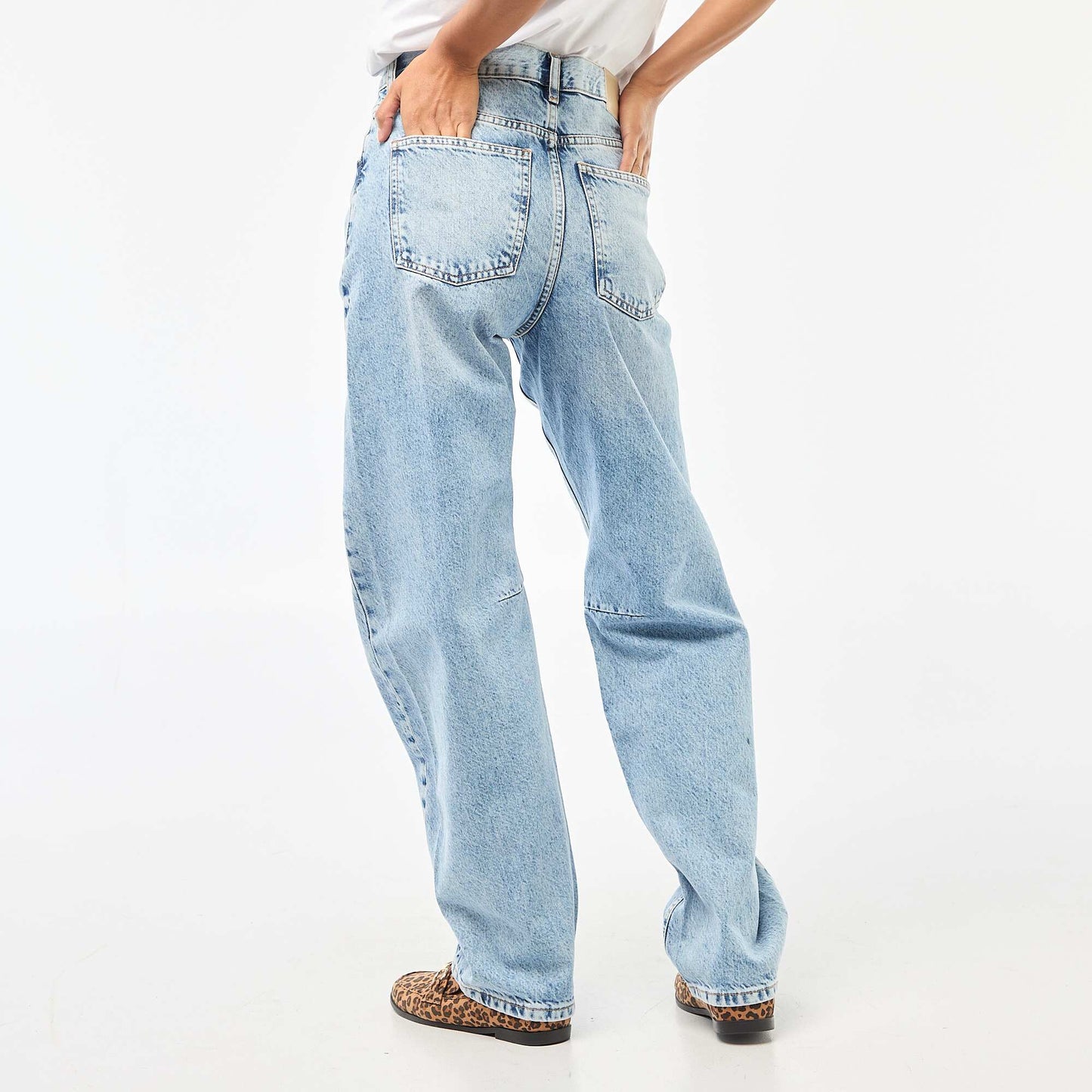 Cotton Denim Barrel Leg Trousers BLUE