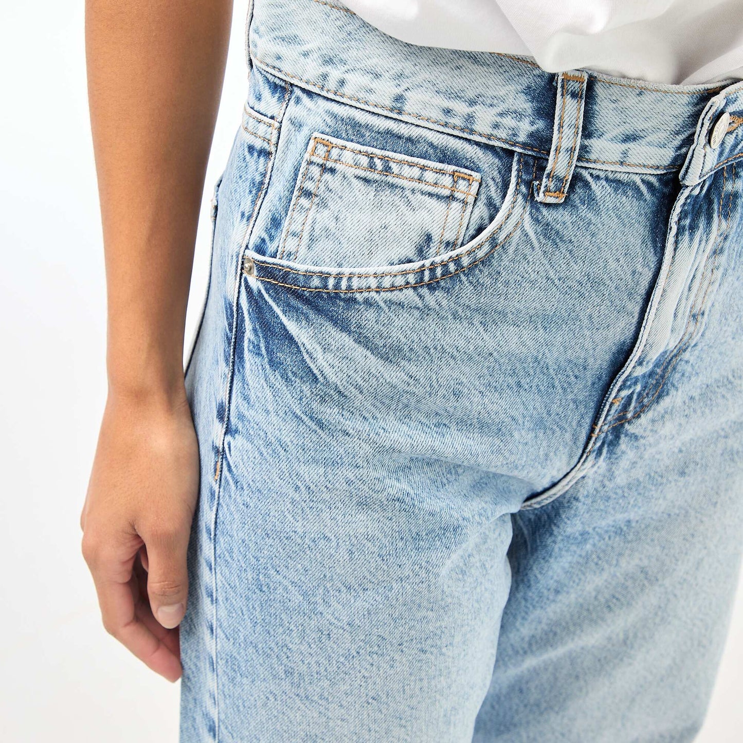 Cotton Denim Barrel Leg Trousers BLUE