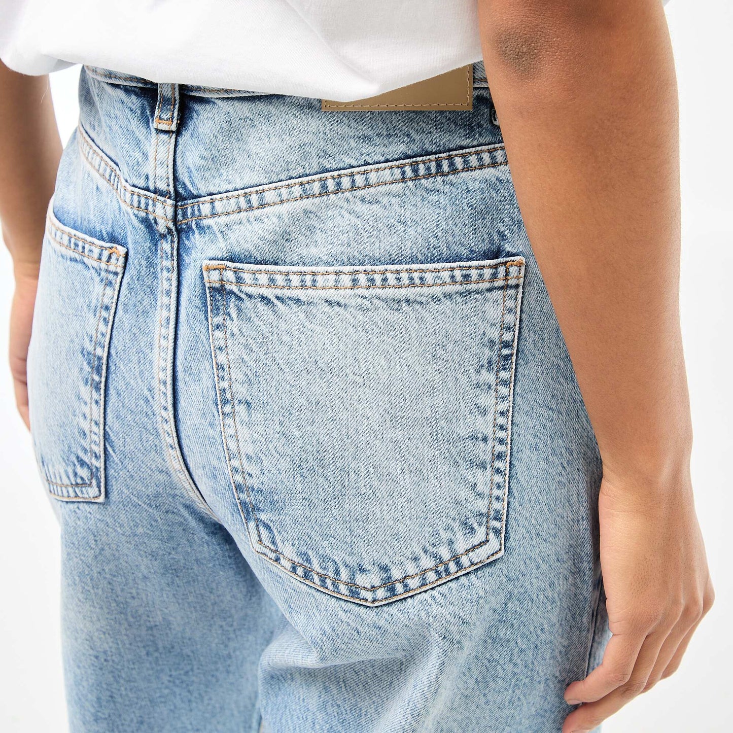 Cotton Denim Barrel Leg Trousers BLUE