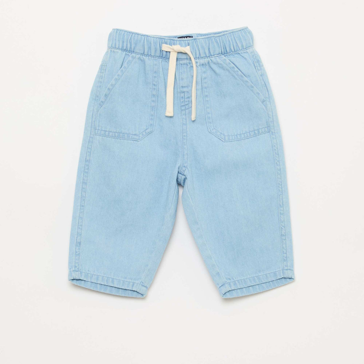 Relaxed Fit Plain Trousers with 2 Patch Pockets BLUE