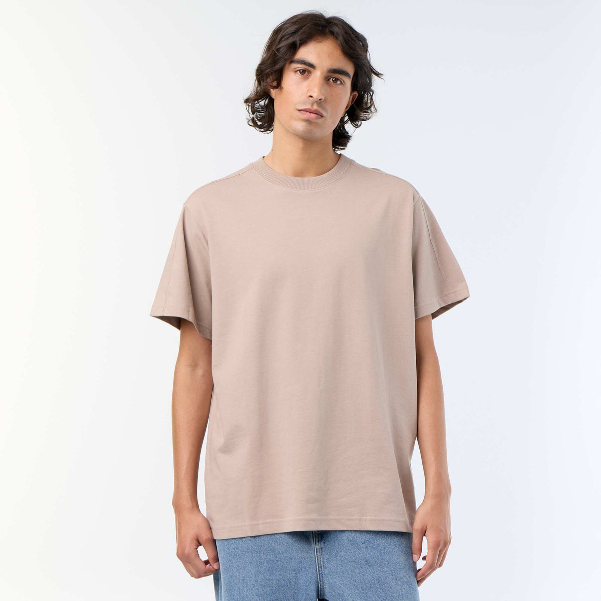 Plain Short-Sleeved Relaxed Fit / Oversized T-Shirt BEIGE