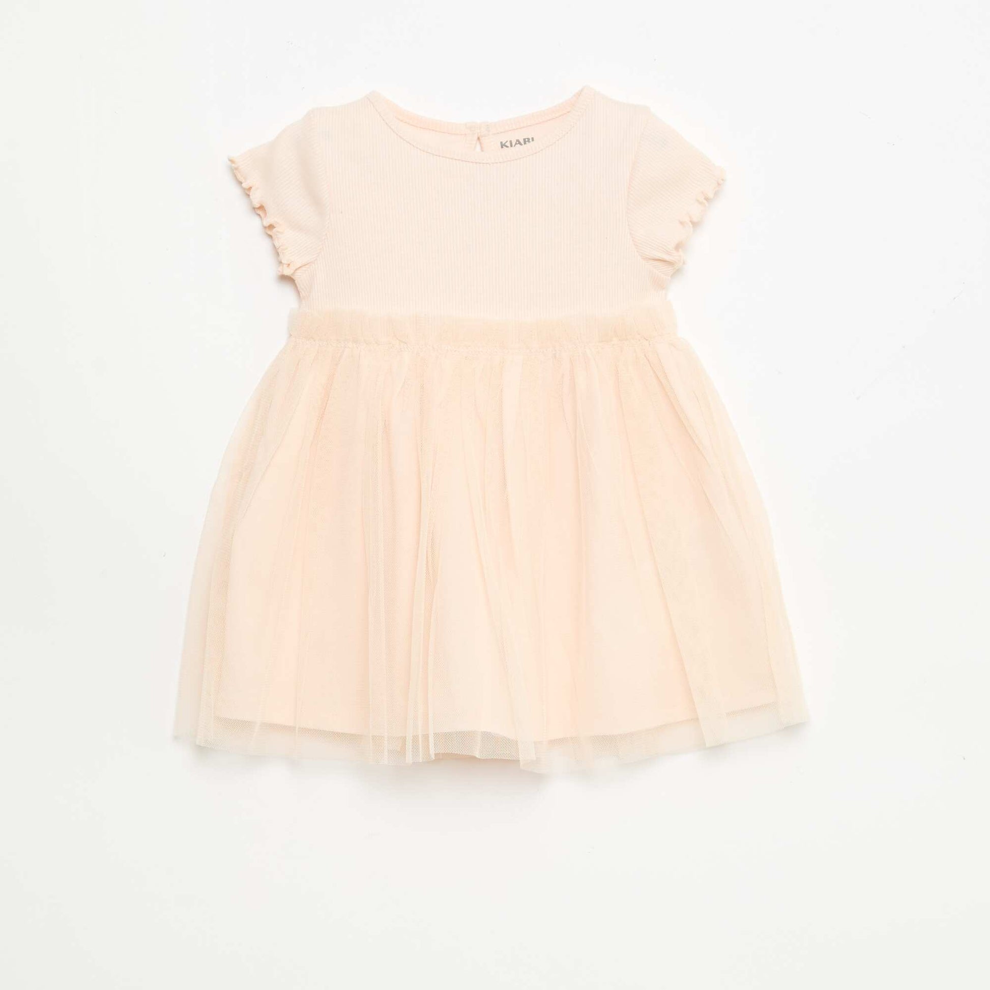 Ribbed Knit and Tulle Dress PINK