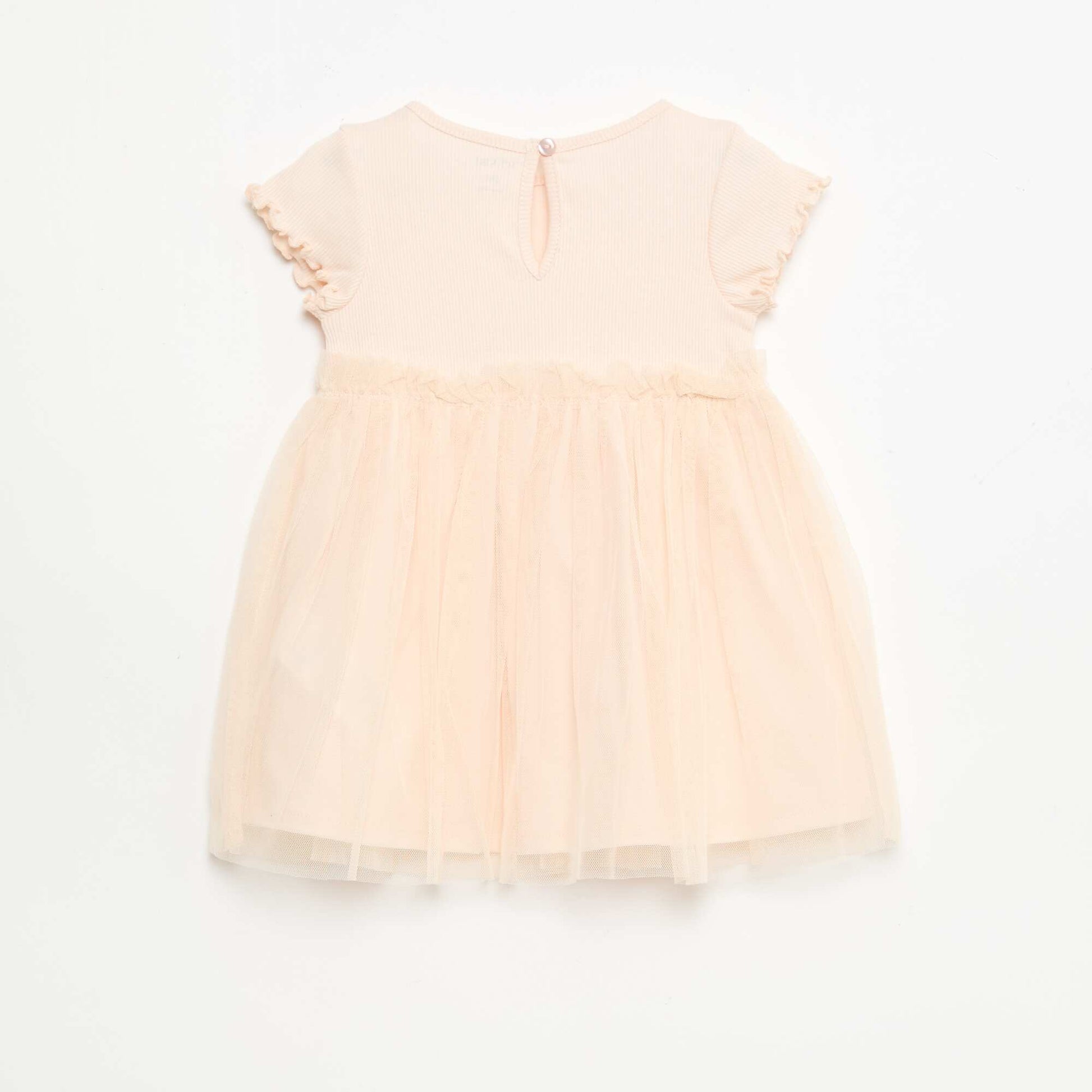 Ribbed Knit and Tulle Dress PINK