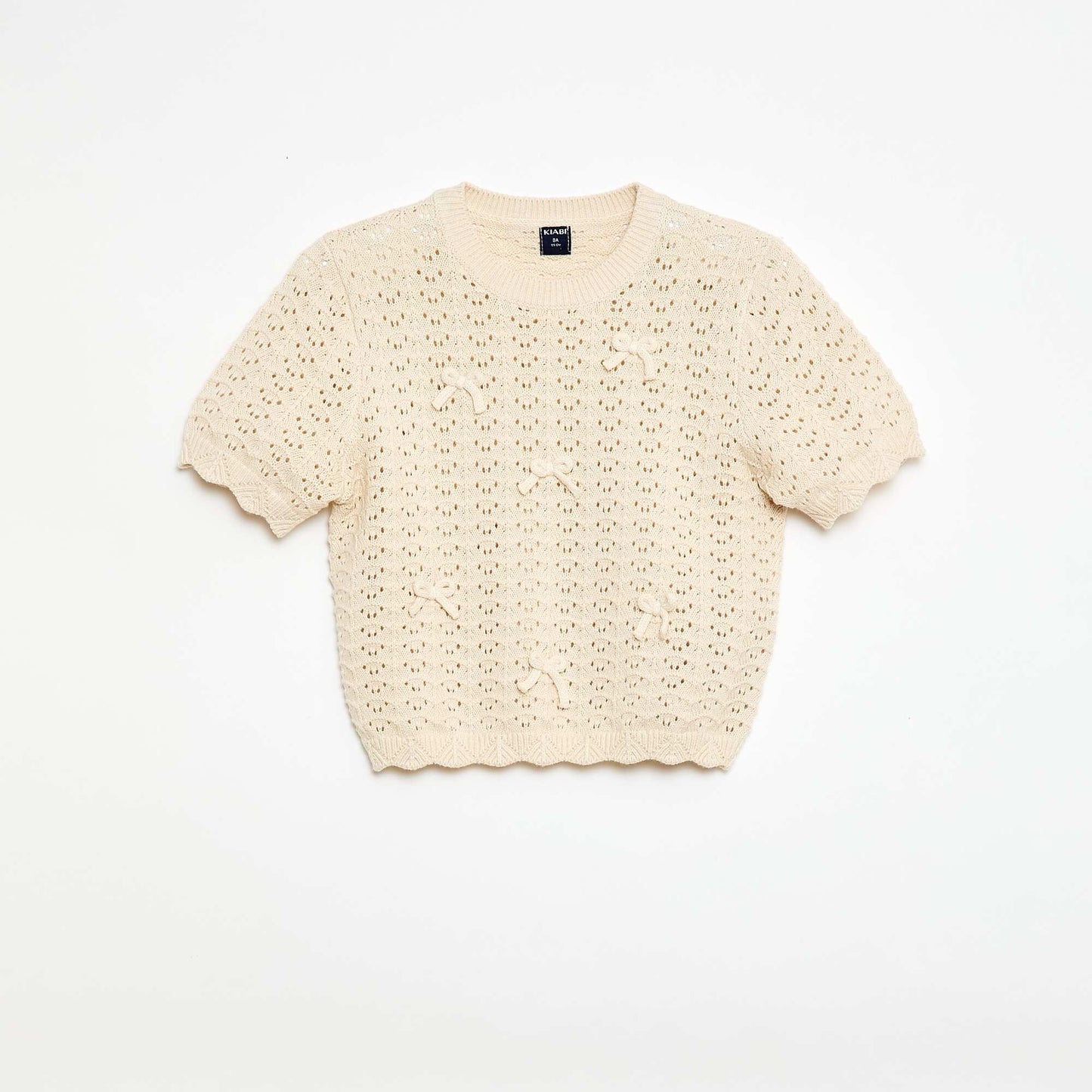 Short-sleeved crochet top BEIGE
