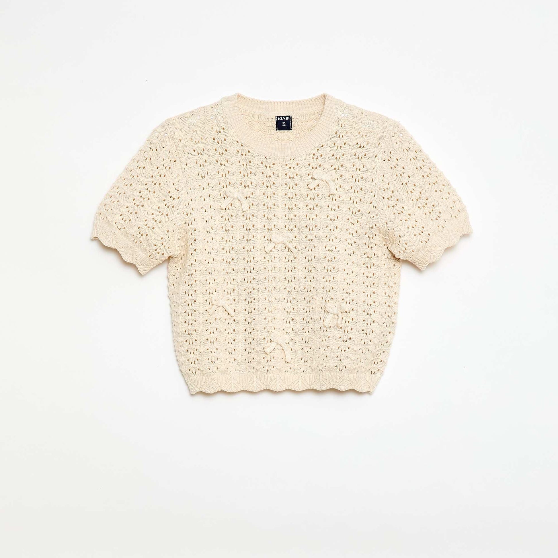 Short-sleeved crochet top BEIGE