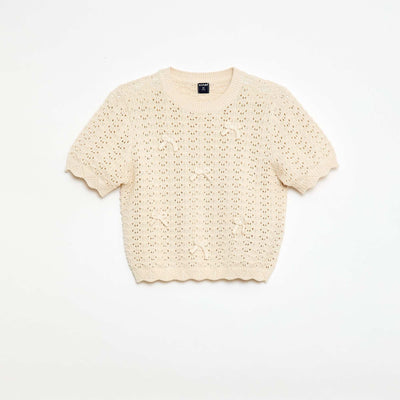 Short-sleeved crochet top BEIGE