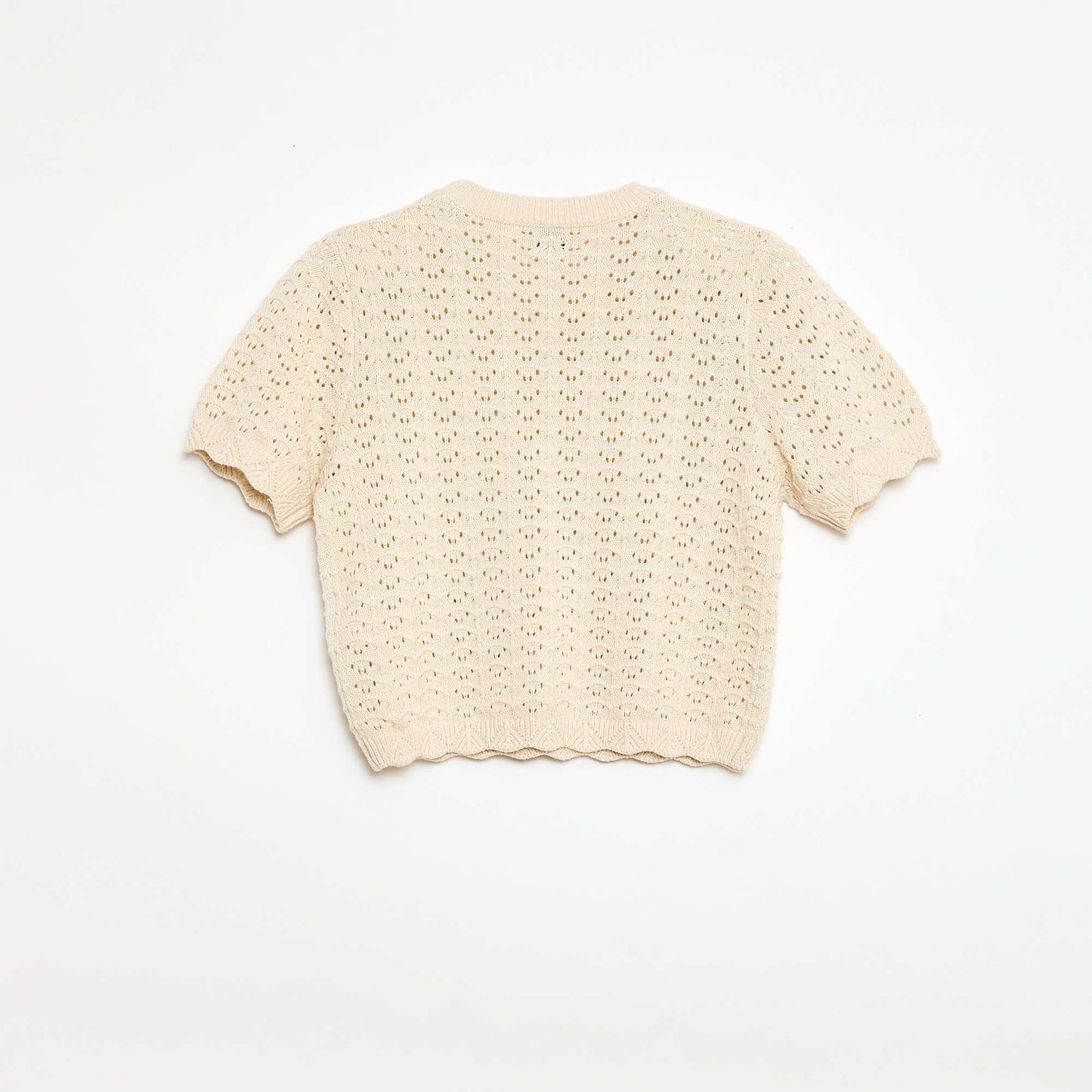 Short-sleeved crochet top BEIGE