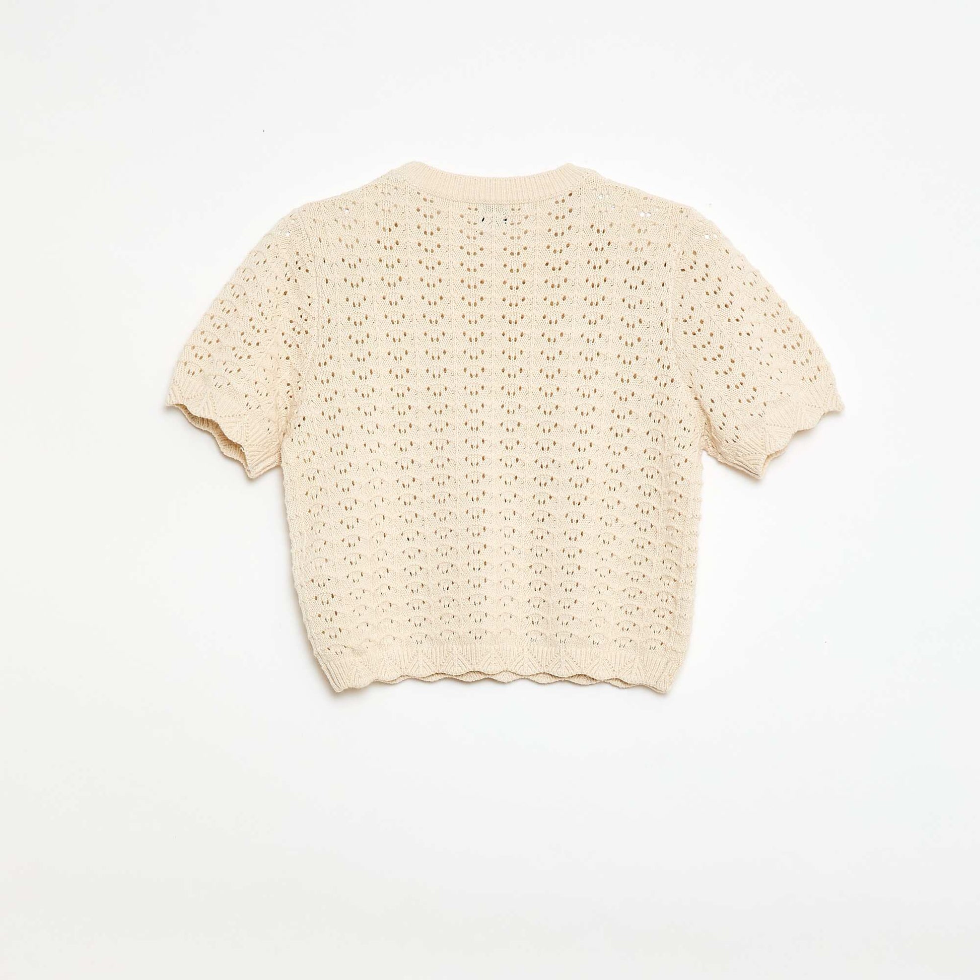 Short-sleeved crochet top BEIGE