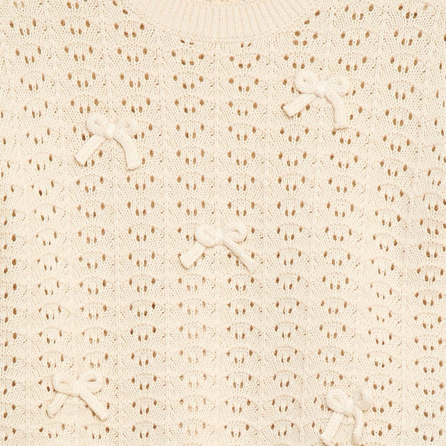 Short-sleeved crochet top BEIGE