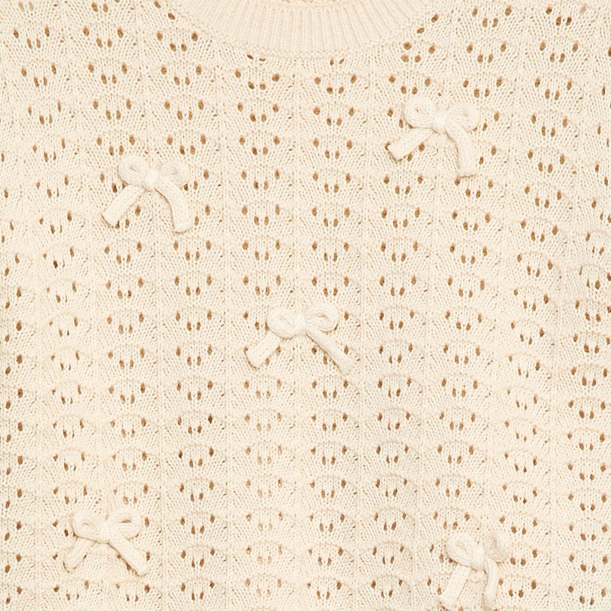 Short-sleeved crochet top BEIGE