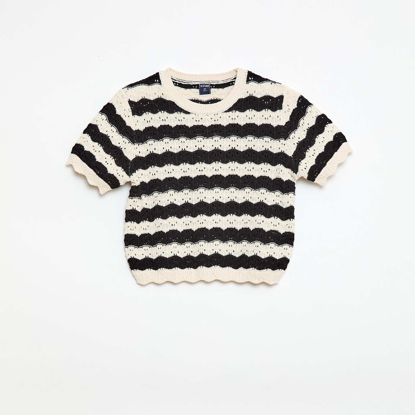 Short-sleeved crochet sweater BLACK