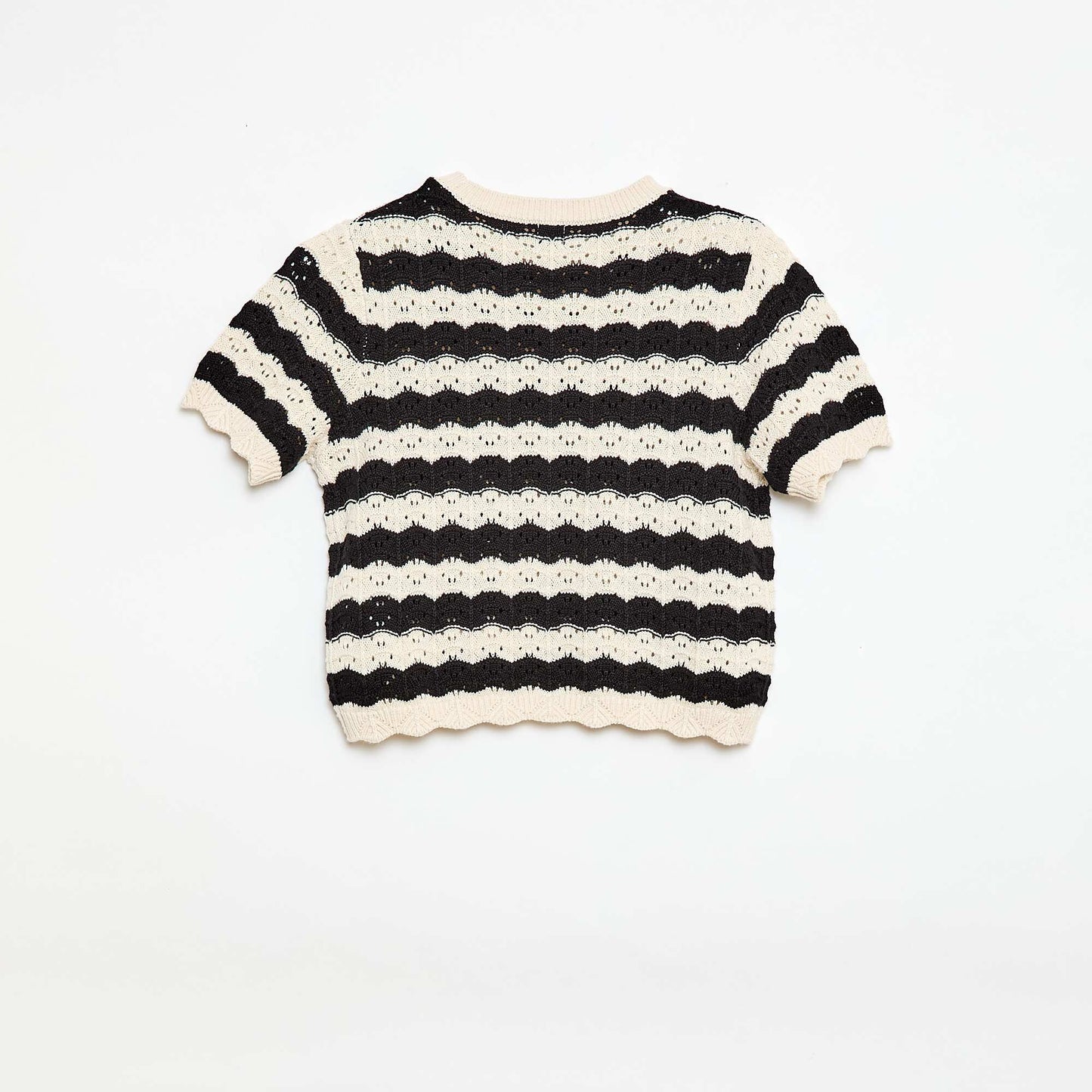 Short-sleeved crochet sweater BLACK