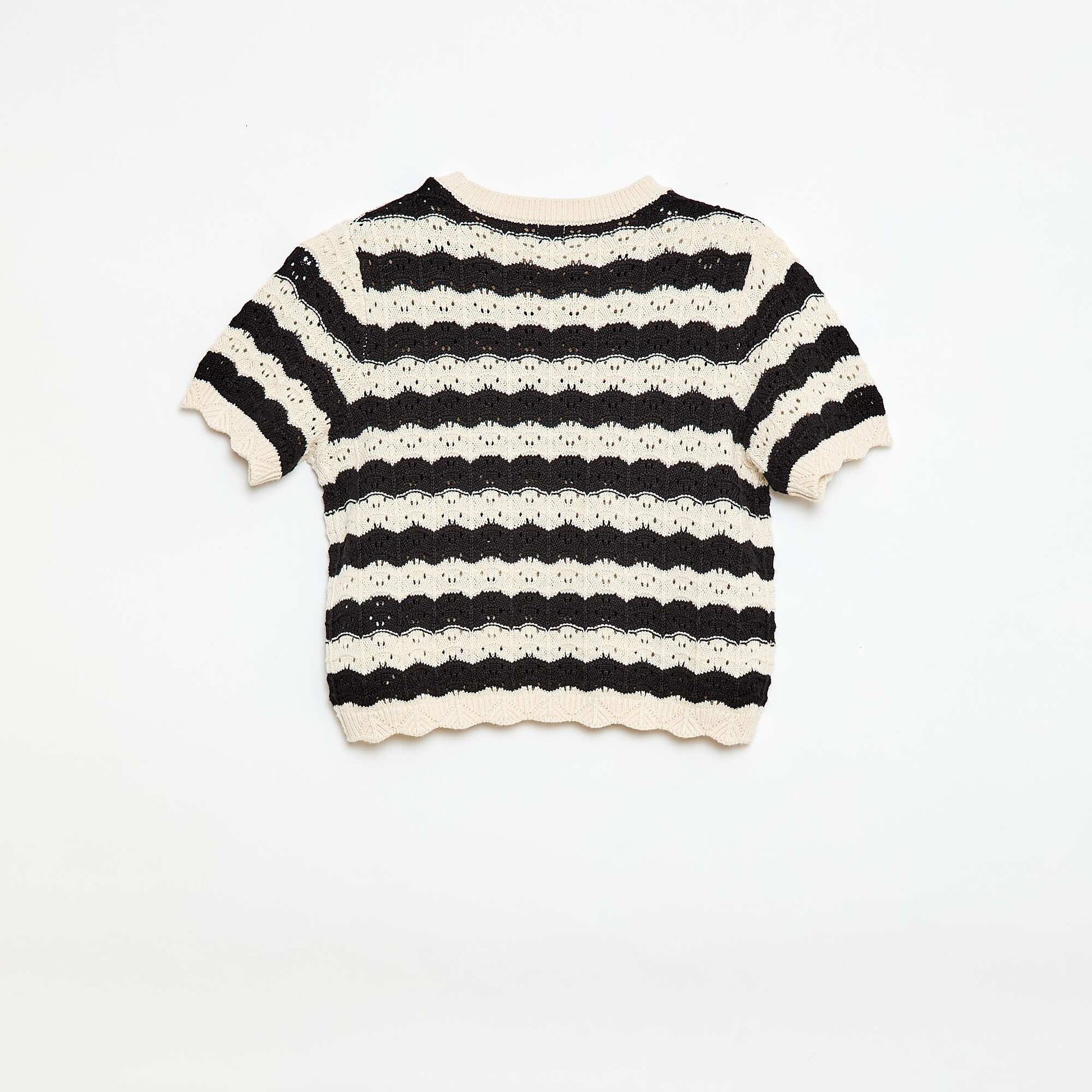 Short-sleeved crochet sweater BLACK