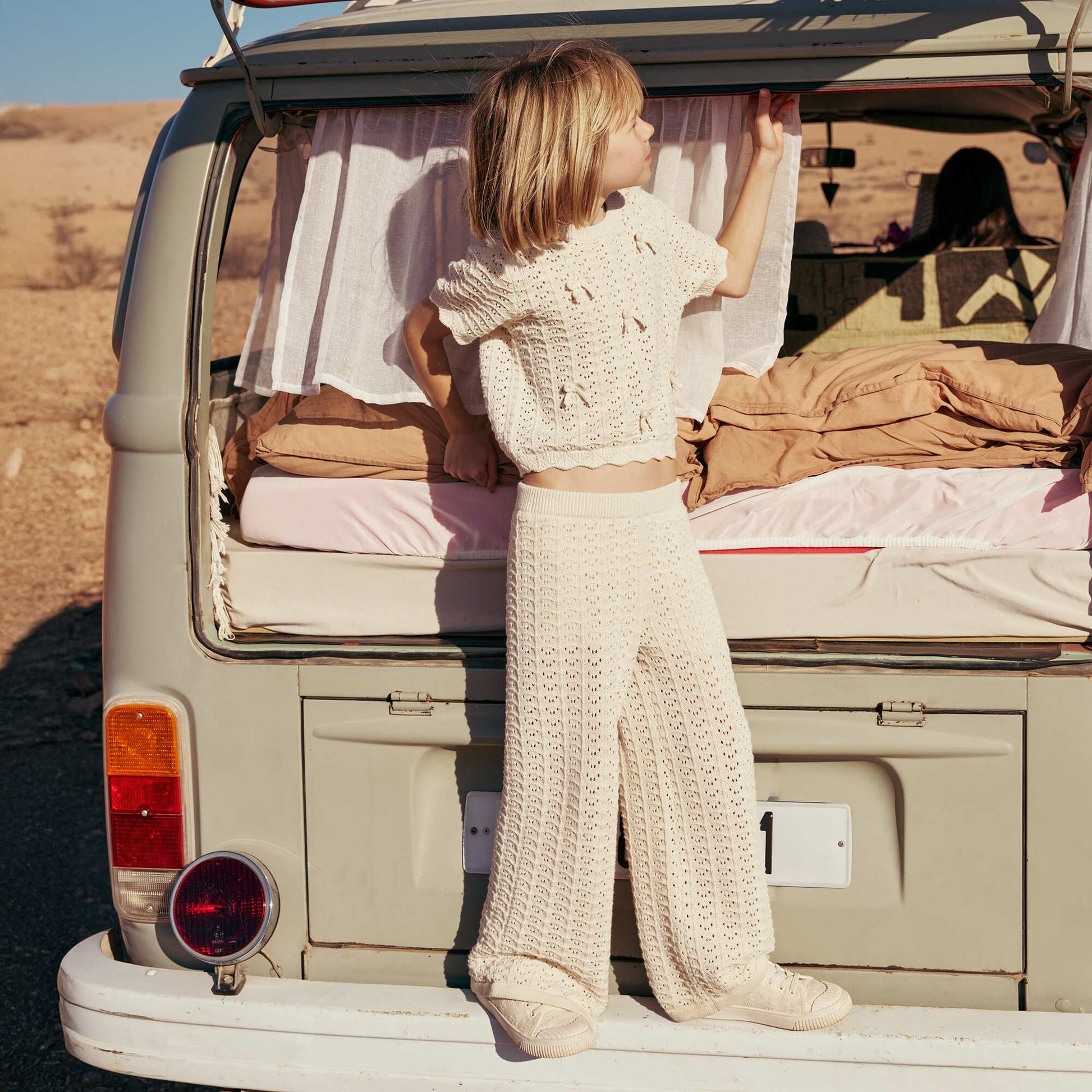 Flared Crochet Pants BEIGE
