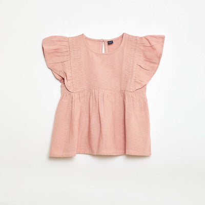 Flowy Linen-Blend Blouse PINK