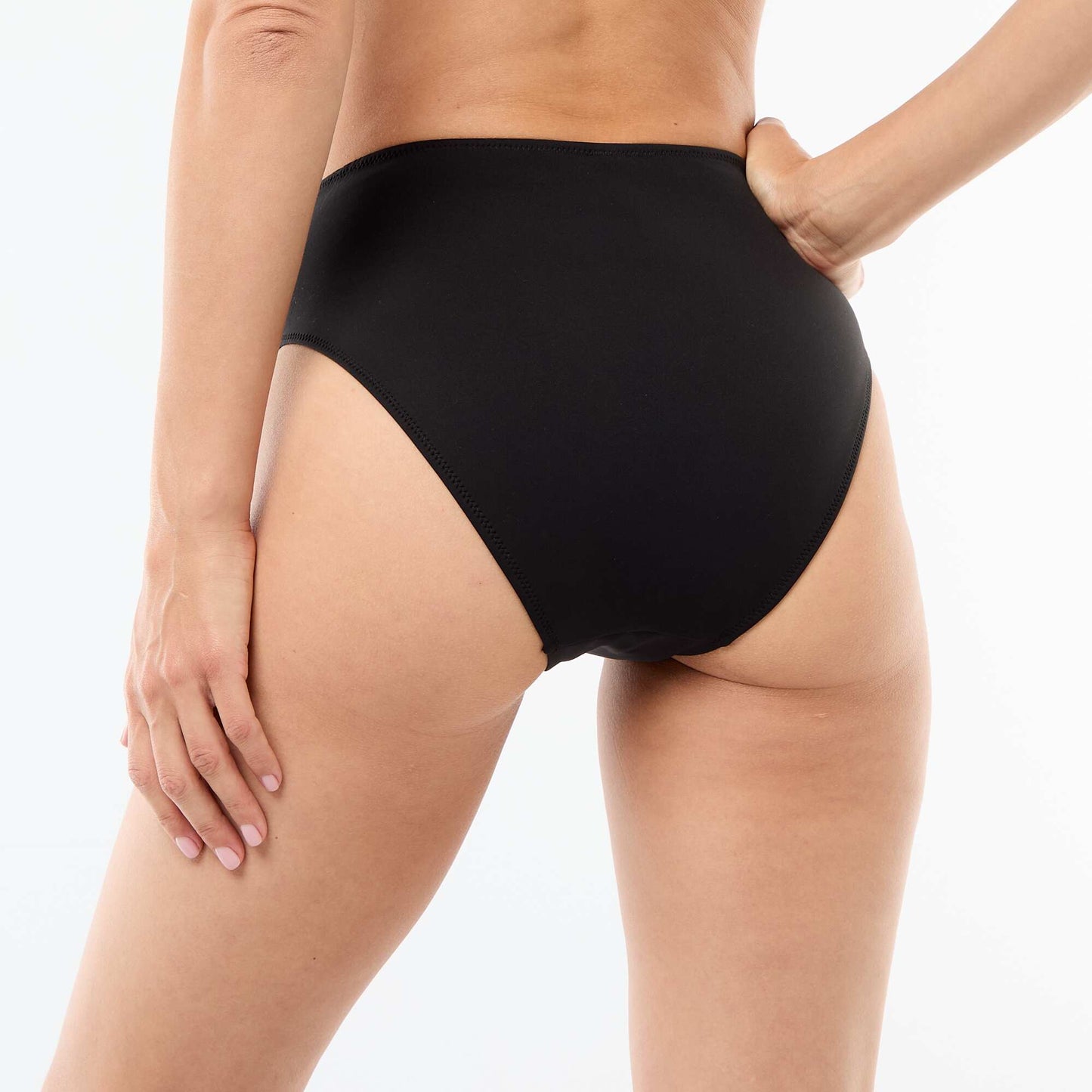 High-Waisted Neoprene Swim Briefs BLACK