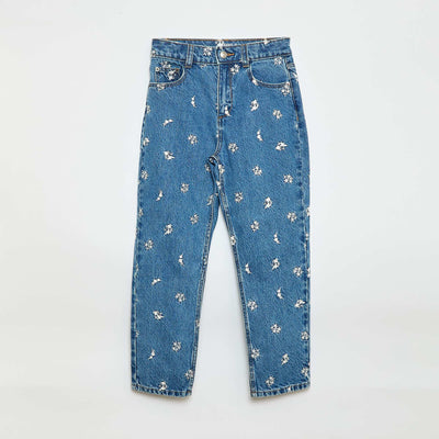 Straight-Leg Denim Pants with Pattern BLUE