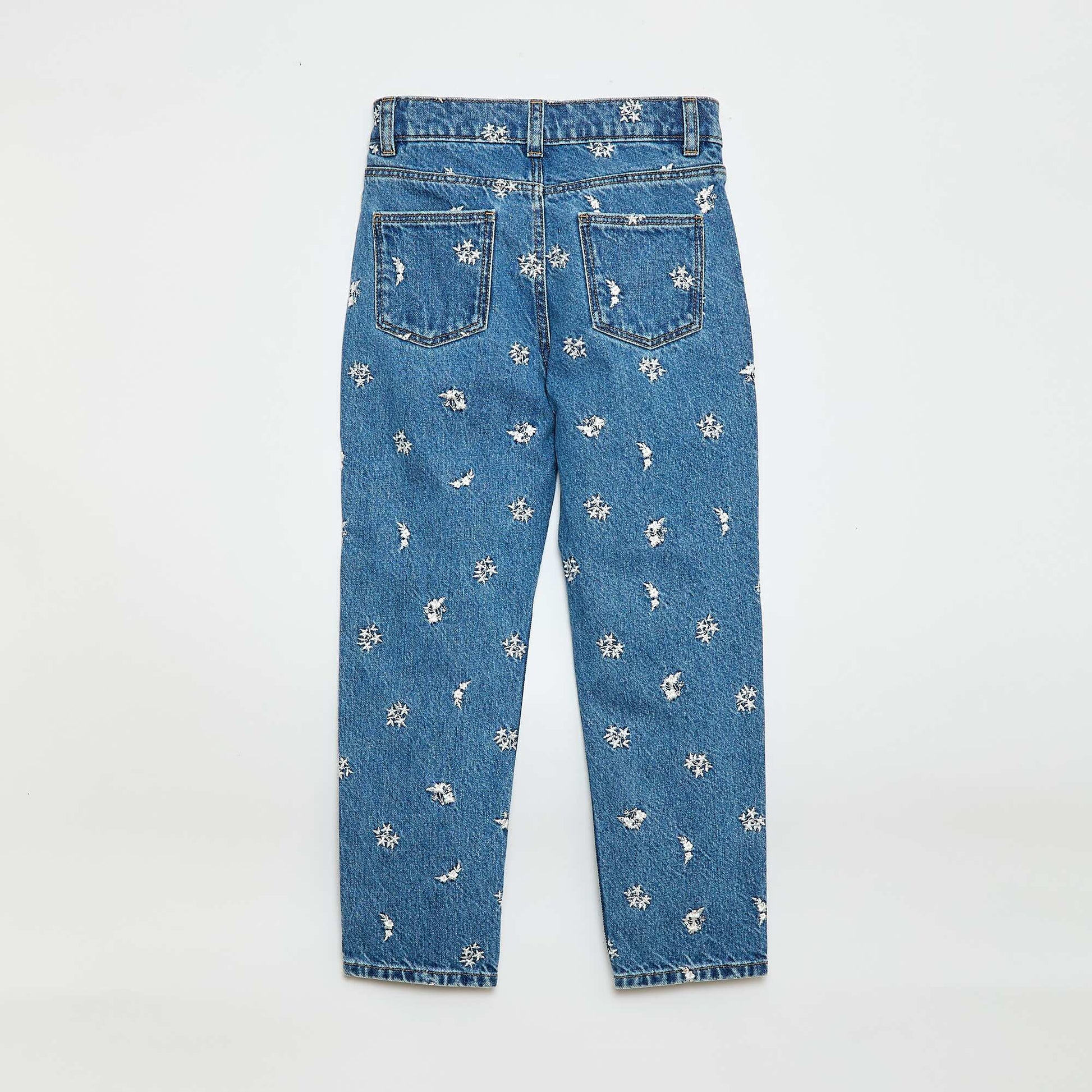 Straight-Leg Denim Pants with Pattern BLUE
