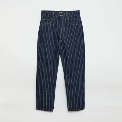 Straight-Leg Denim Pants with Pattern BLUE