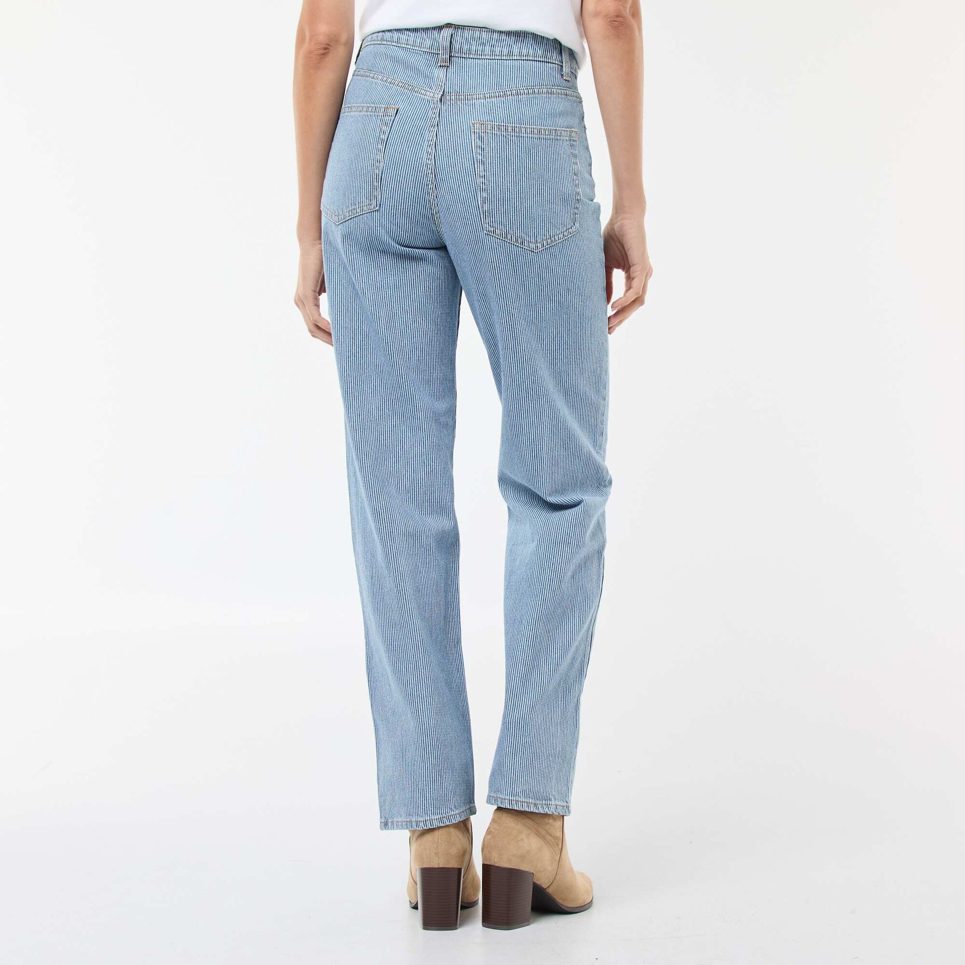 Regular Fit Cotton-Blend Jeans with Stripes BLUE