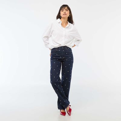 Embroidered Regular Jeans BLUE