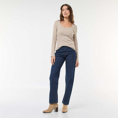 Regular Fit Cotton-Blend Jeans with Stripes BLUE