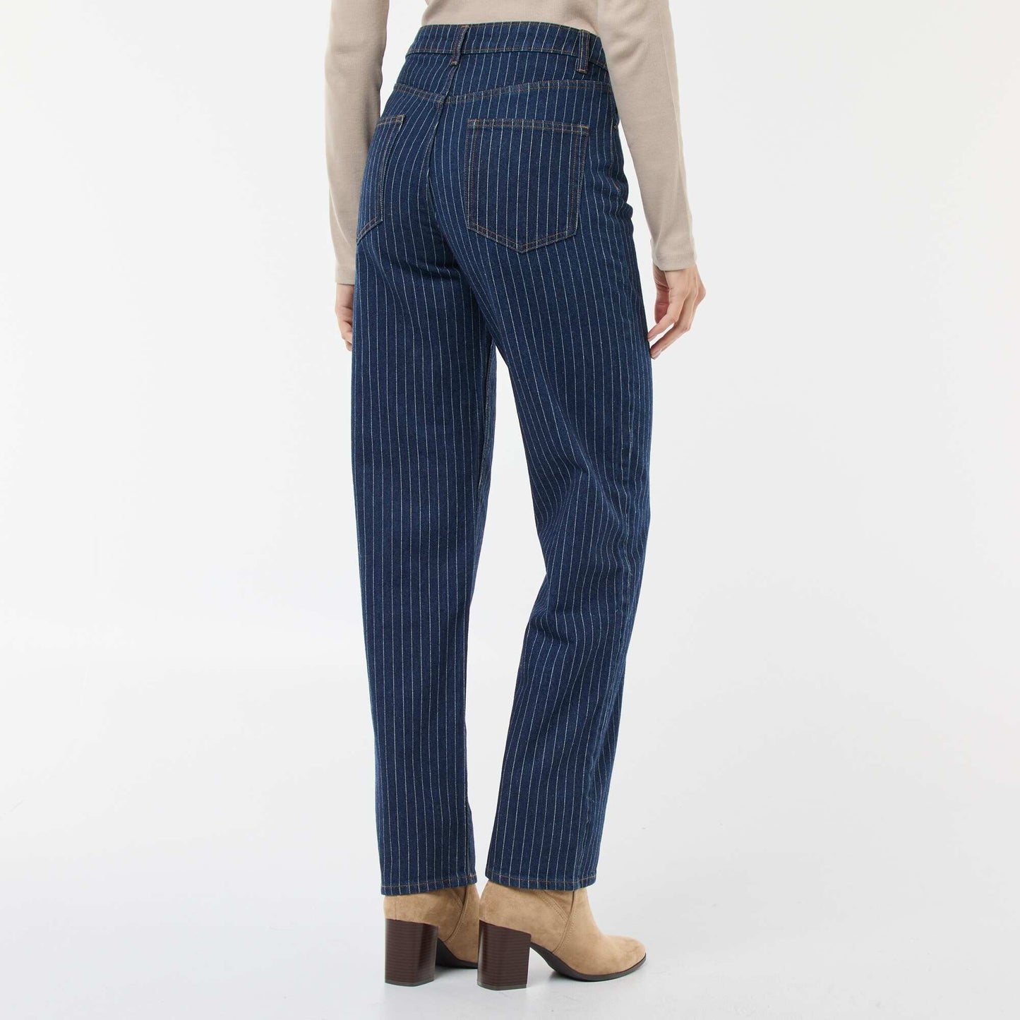 Regular Fit Cotton-Blend Jeans with Stripes BLUE