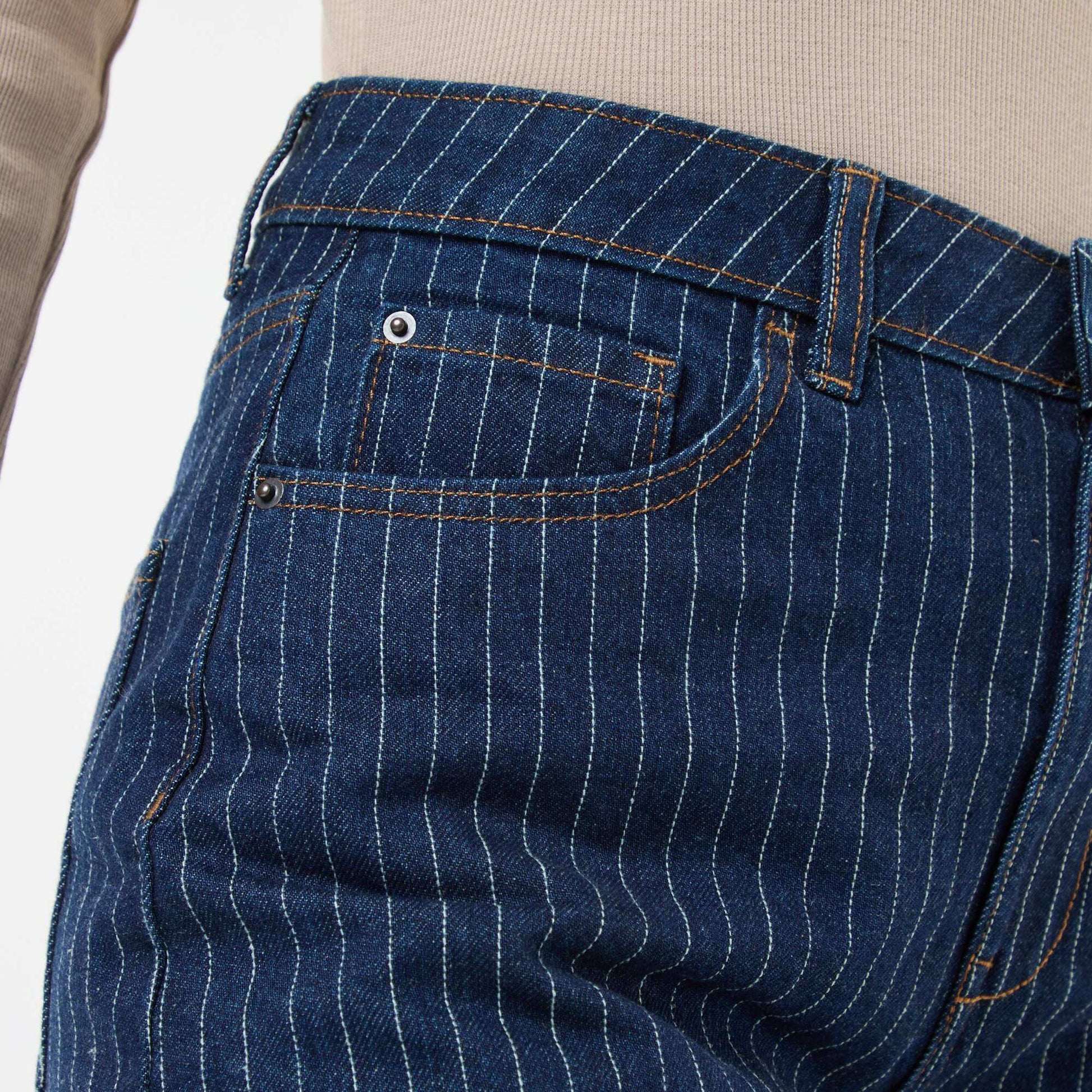 Regular Fit Cotton-Blend Jeans with Stripes BLUE