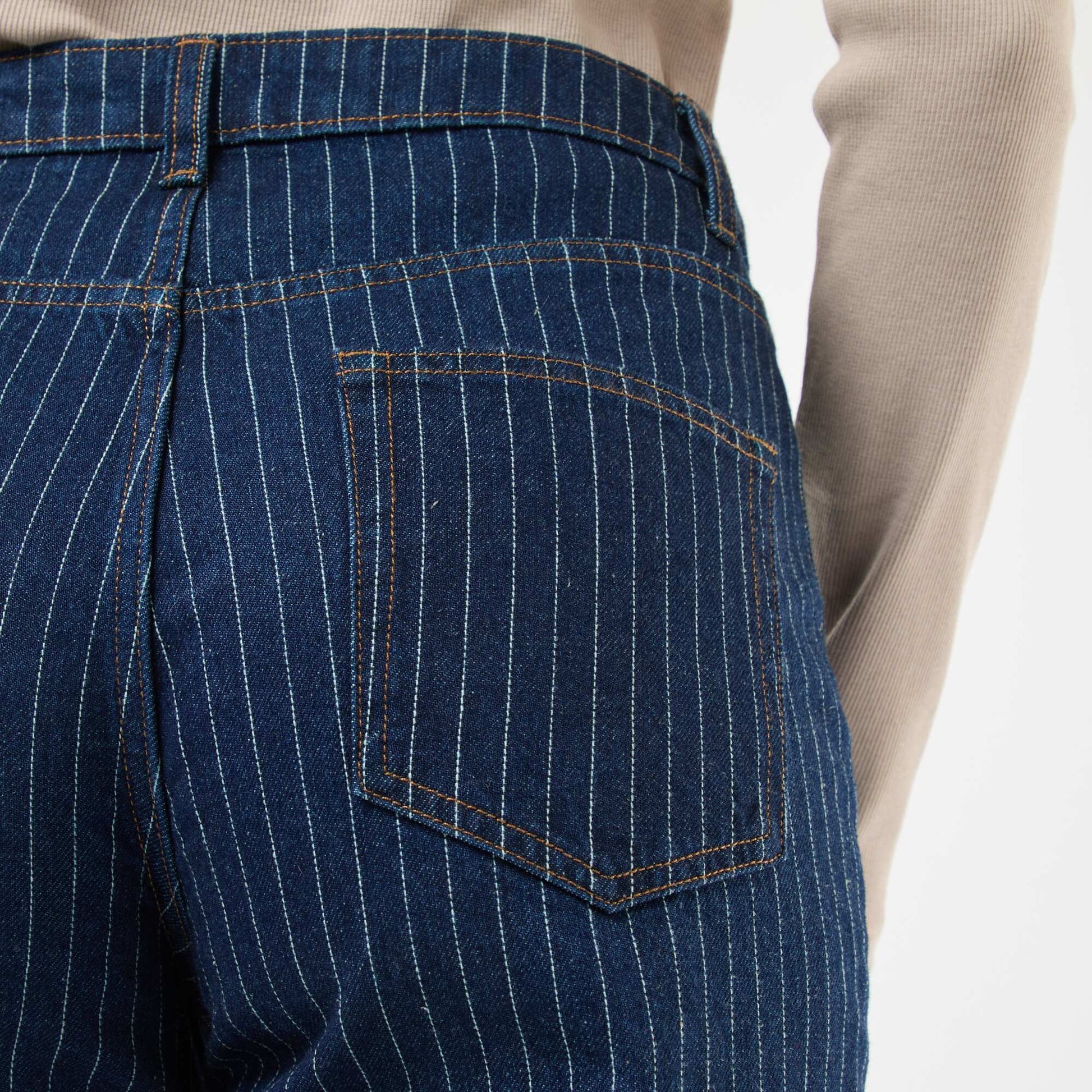 Regular Fit Cotton-Blend Jeans with Stripes BLUE