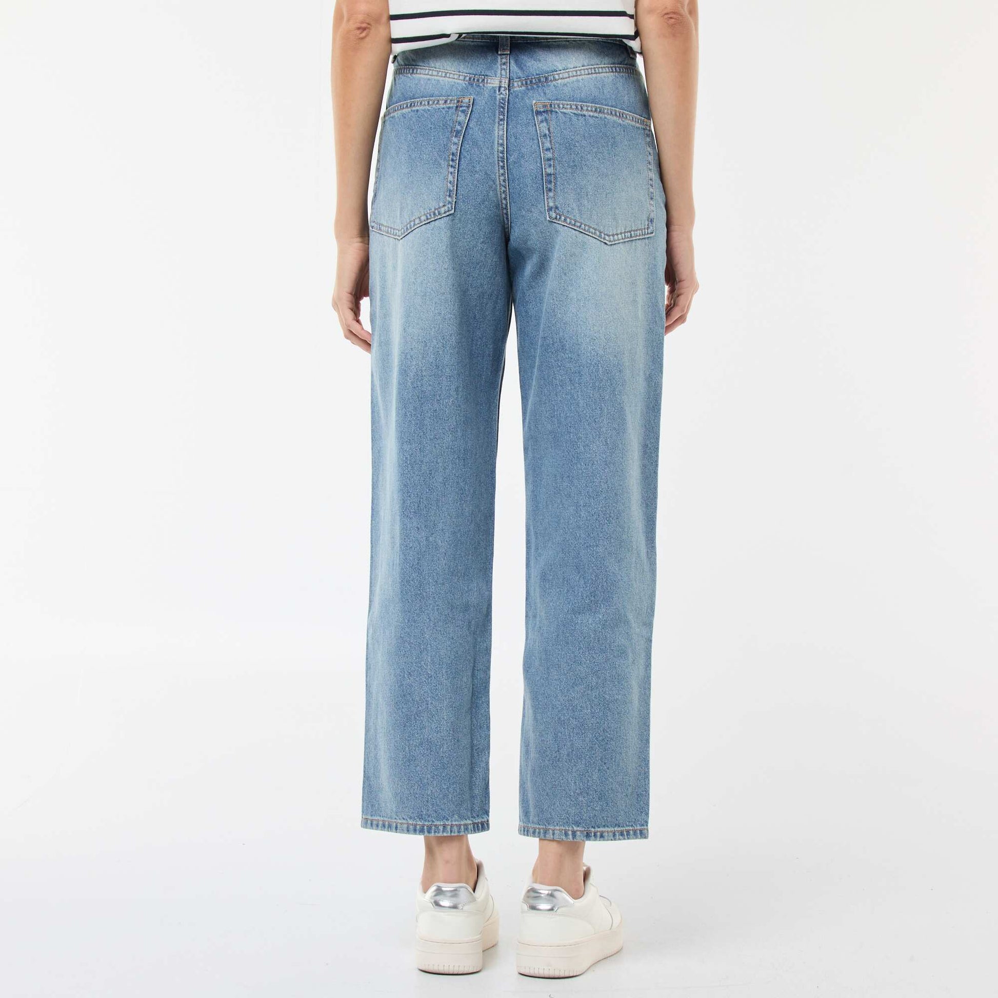 Solid Barrel Fit Denim Pants with Tie BLUE