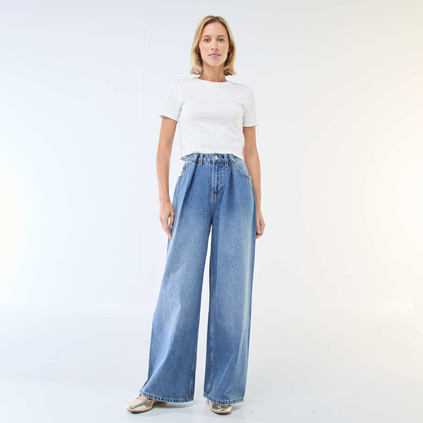 Wide leg high-waisted jeans BLUE