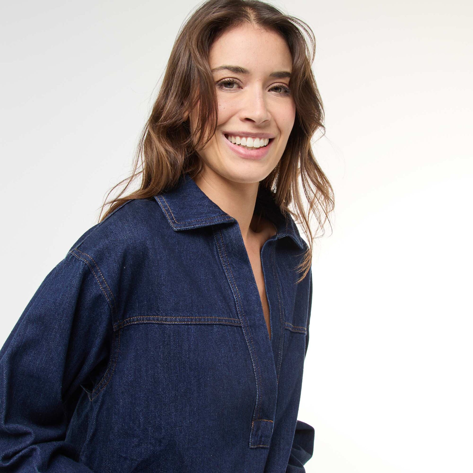 Long-Sleeve Denim Dress BLUE