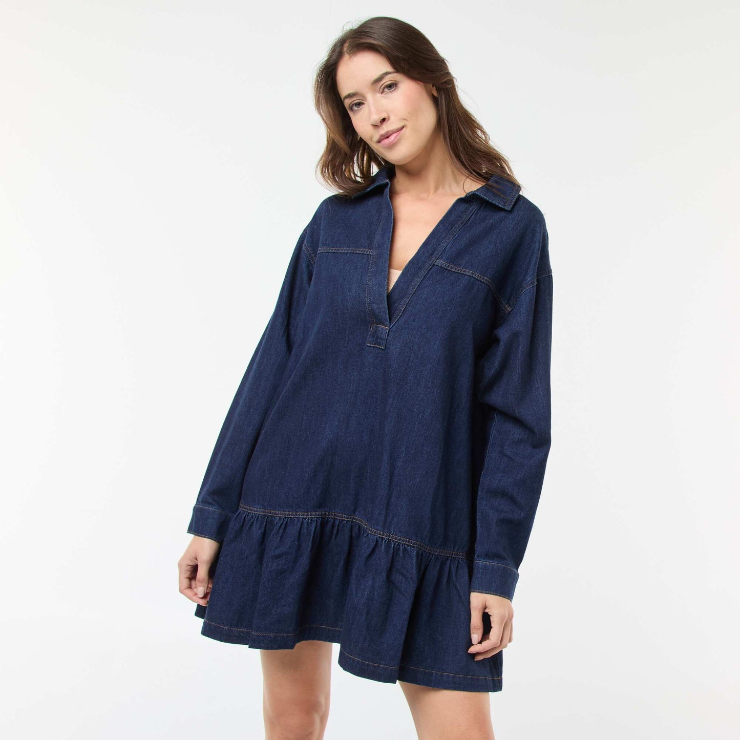 Long-Sleeve Denim Dress BLUE