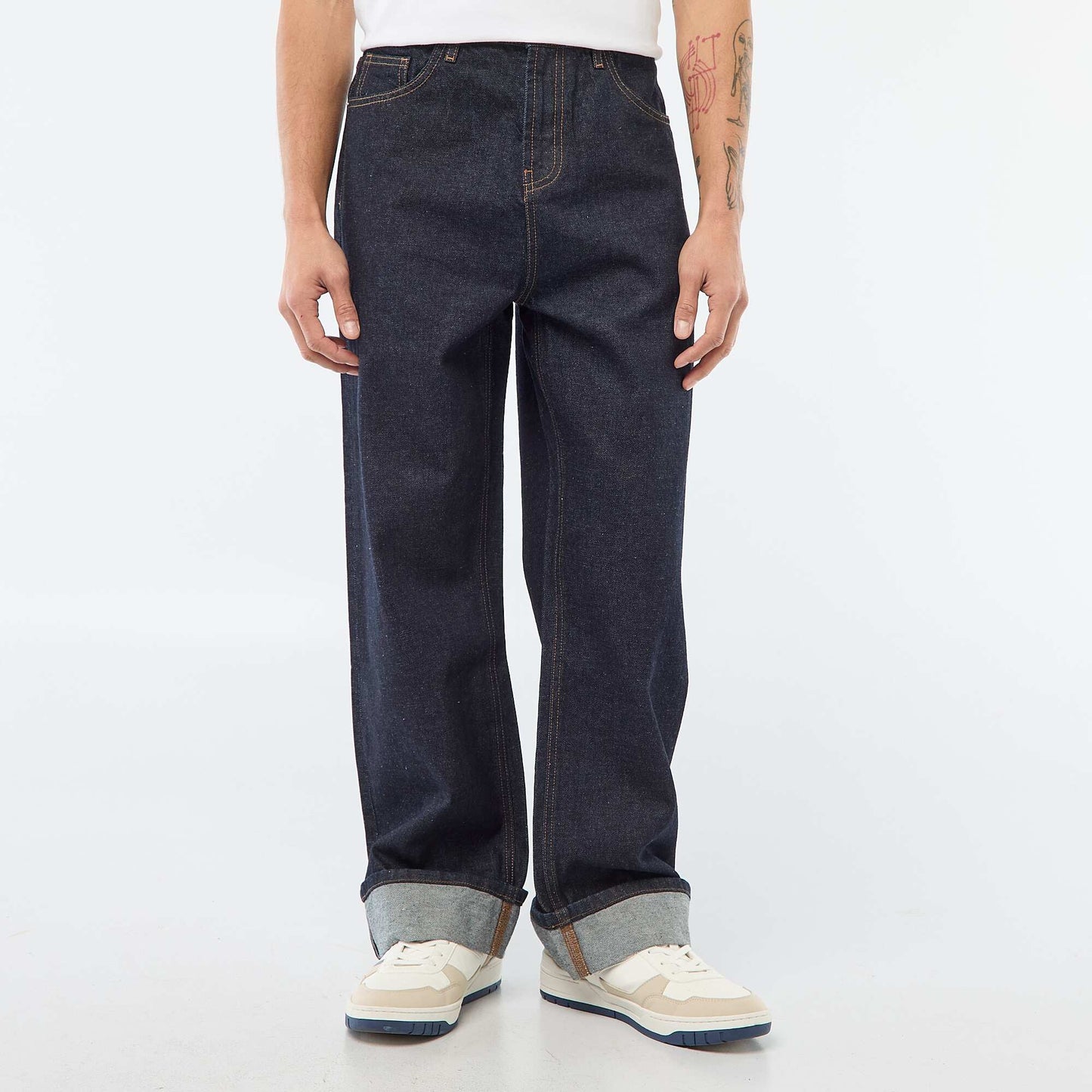 Regular Jeans with Cuffed Hem - L32 BLUE