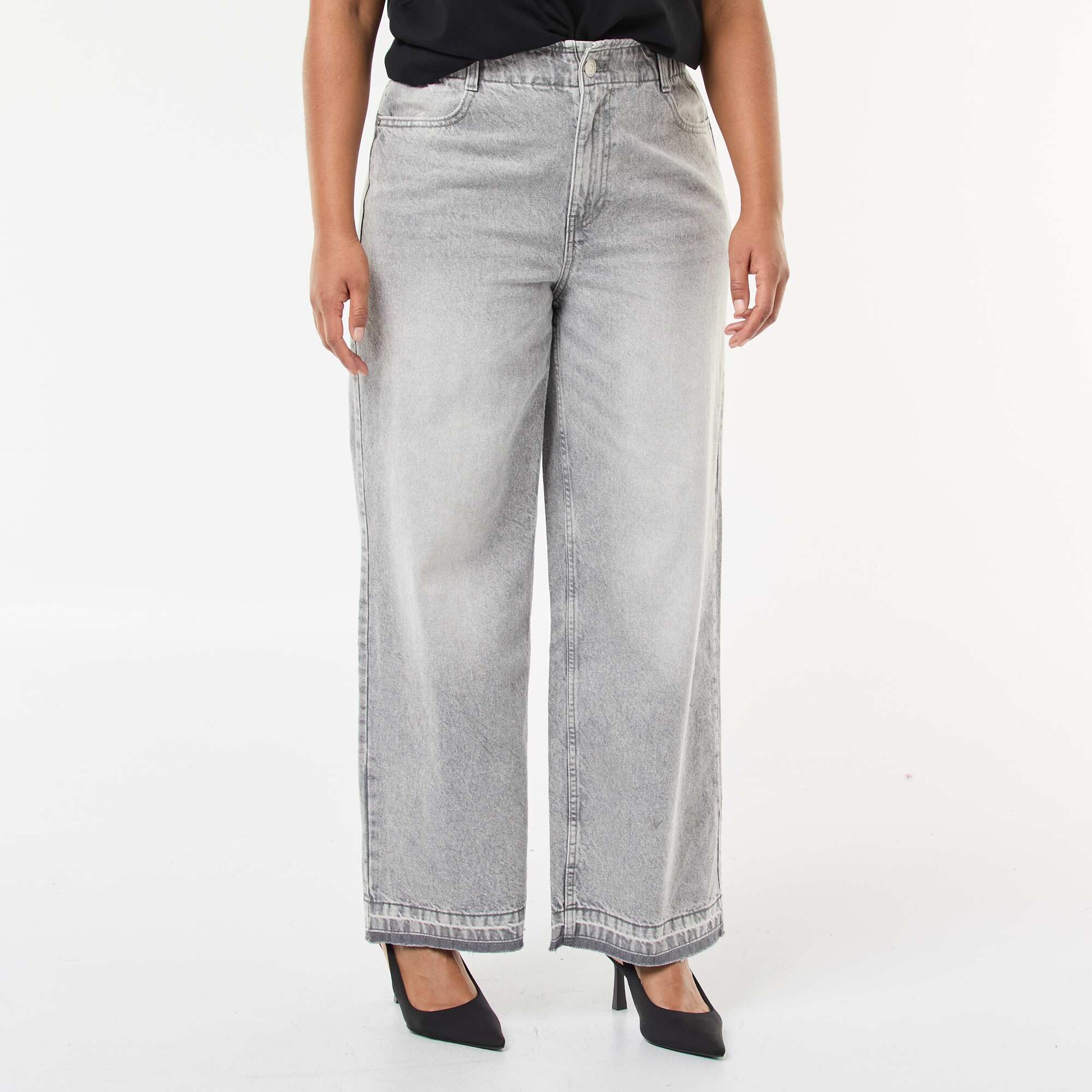 Wide Leg Jeans with Raw Hem GREY