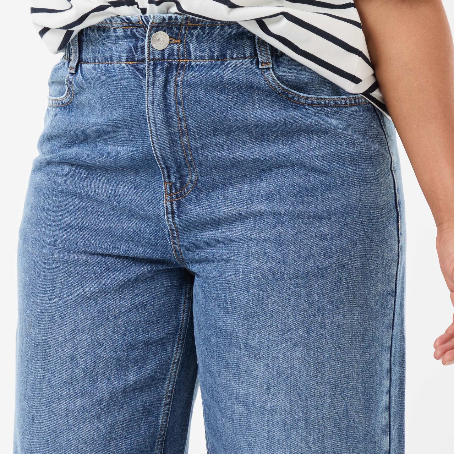 Wide Leg Jeans with Raw Hem BLUE