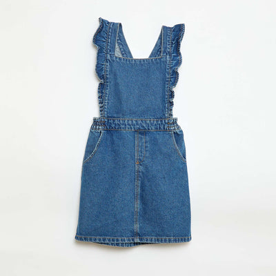 Denim Overalls with Ruffles BLUE