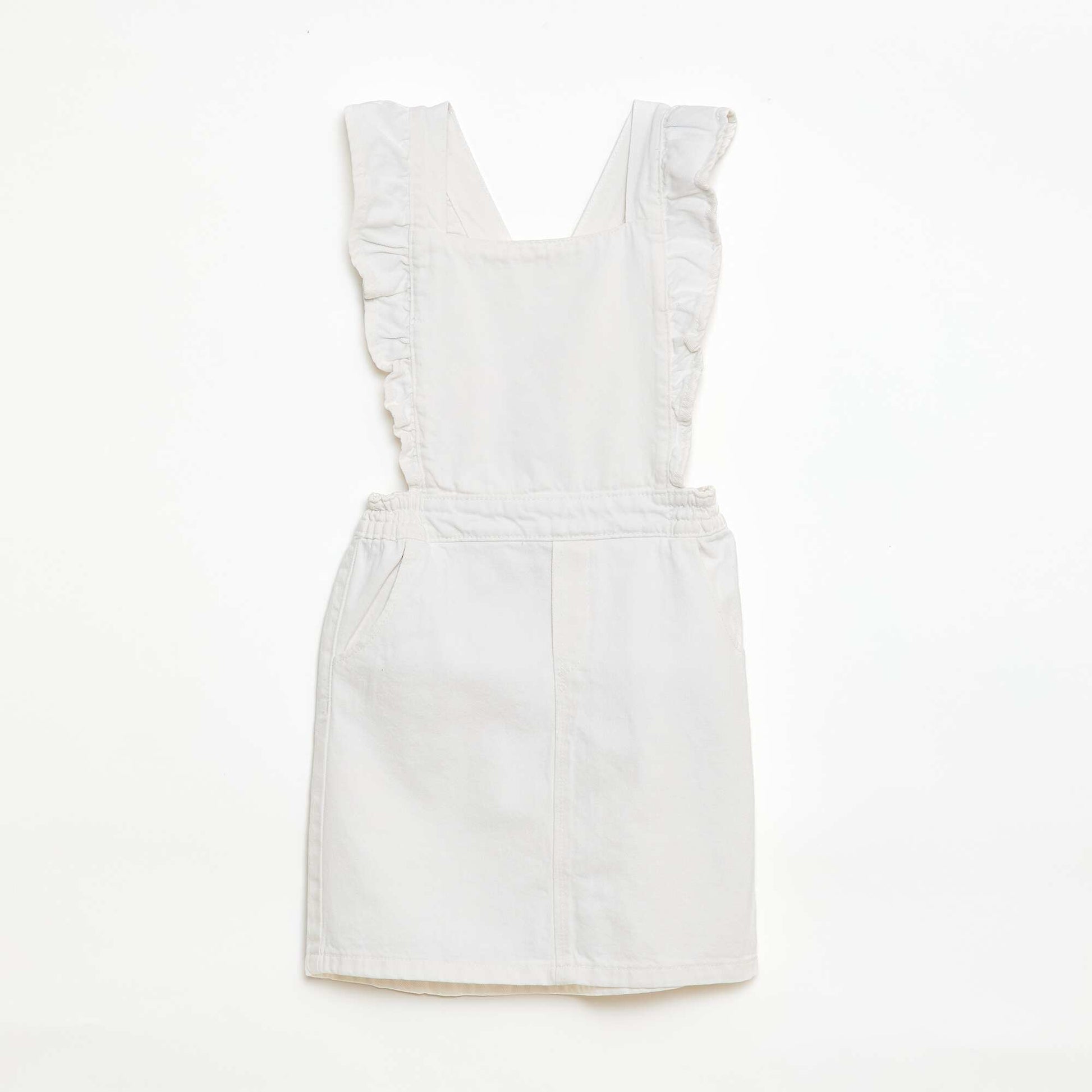 Denim Overalls with Ruffles WHITE