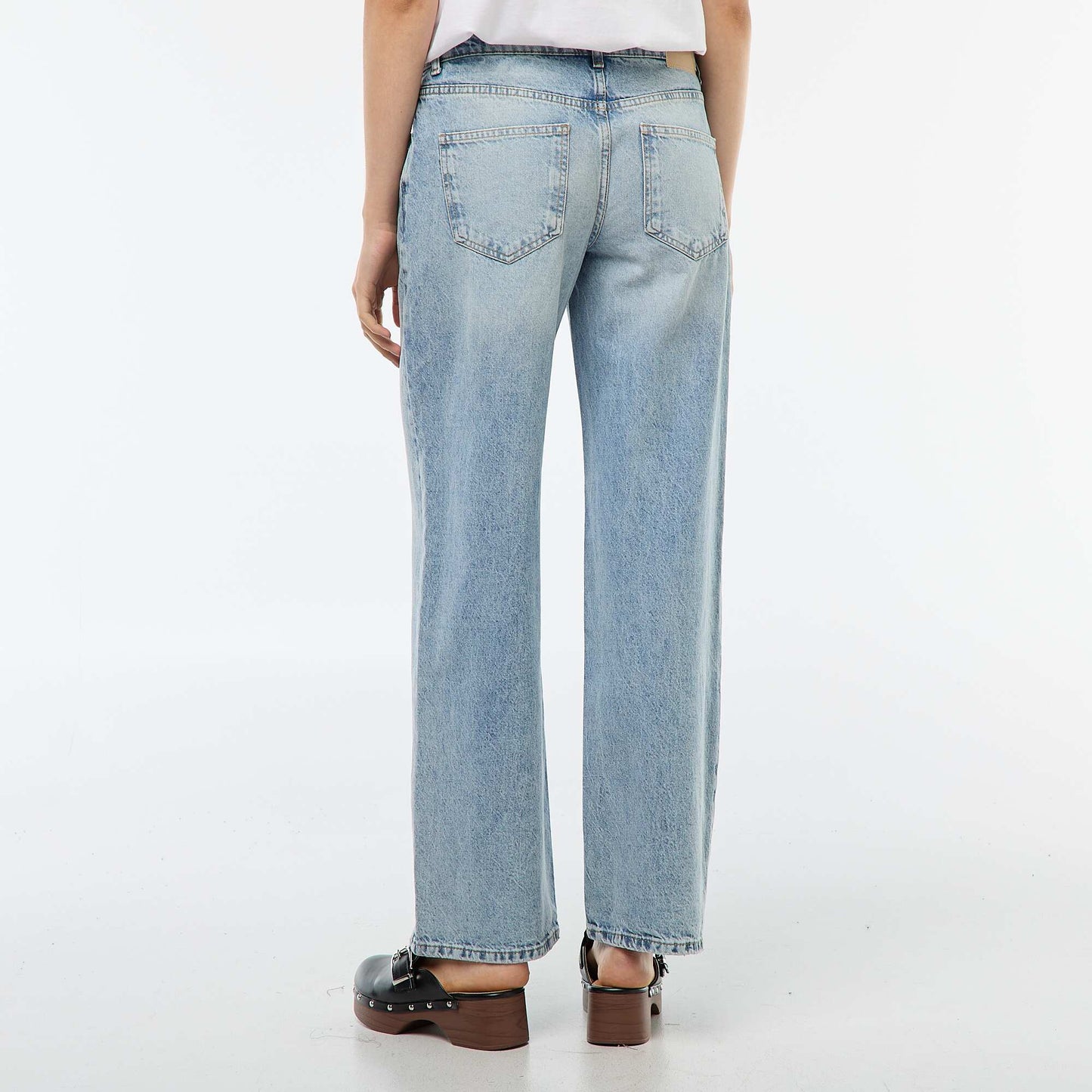 Wide-Leg High-Waisted Jeans with Asymmetric Belt BLUE