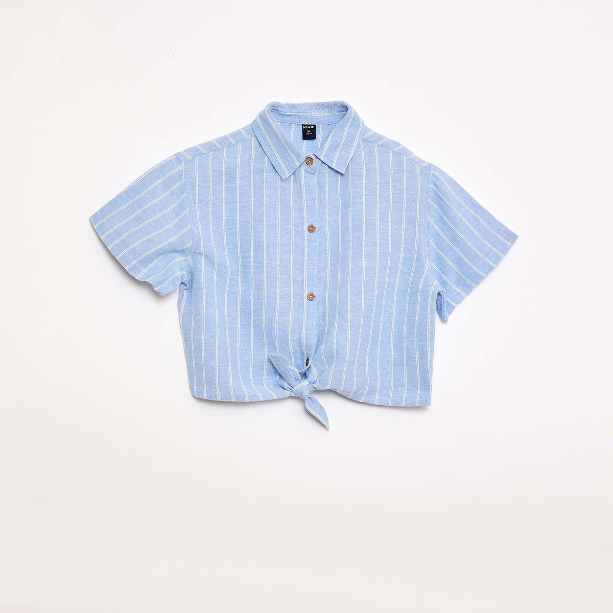 Short-sleeved linen blend shirt BLUE