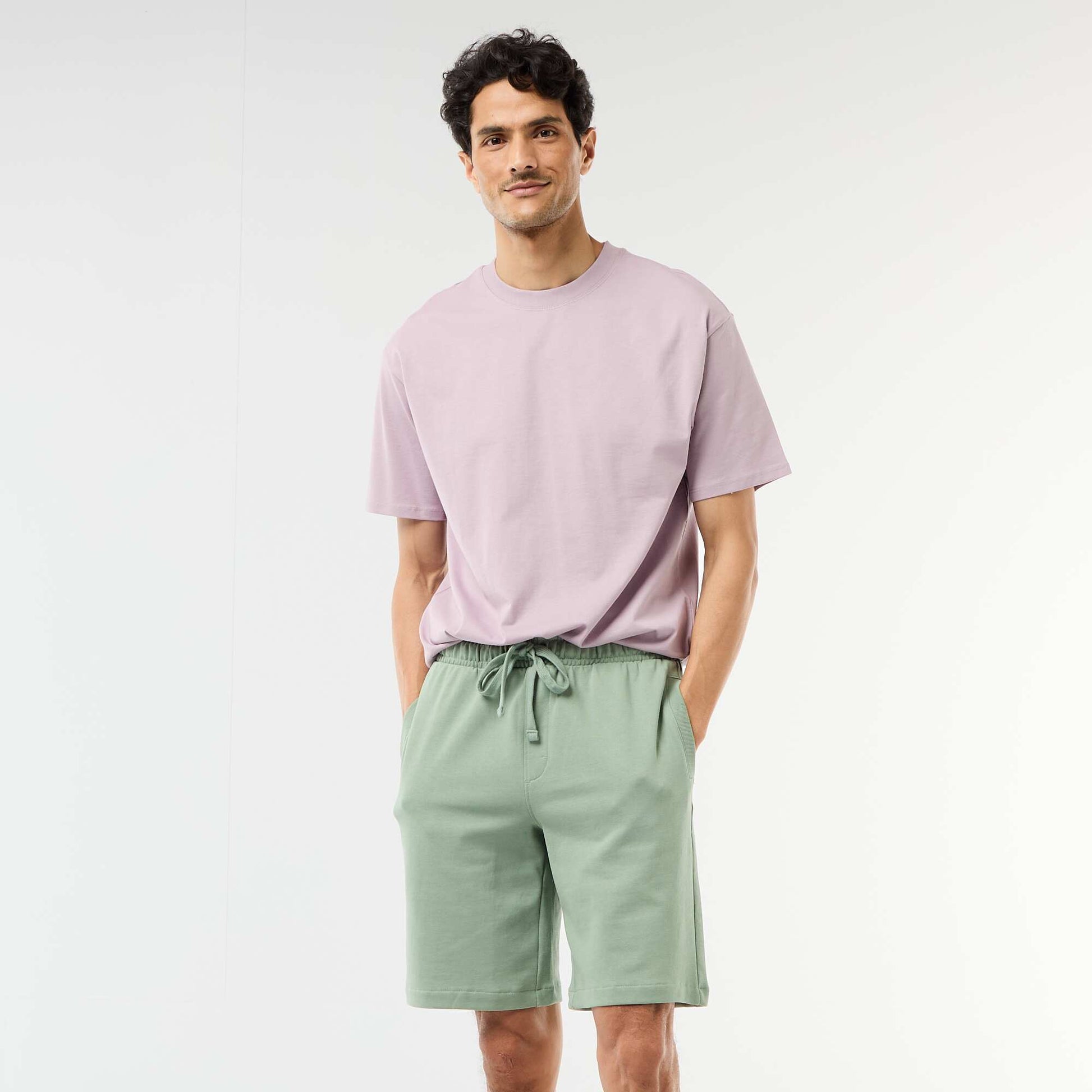 Plain Lightweight Fleece Bermuda Shorts GREEN