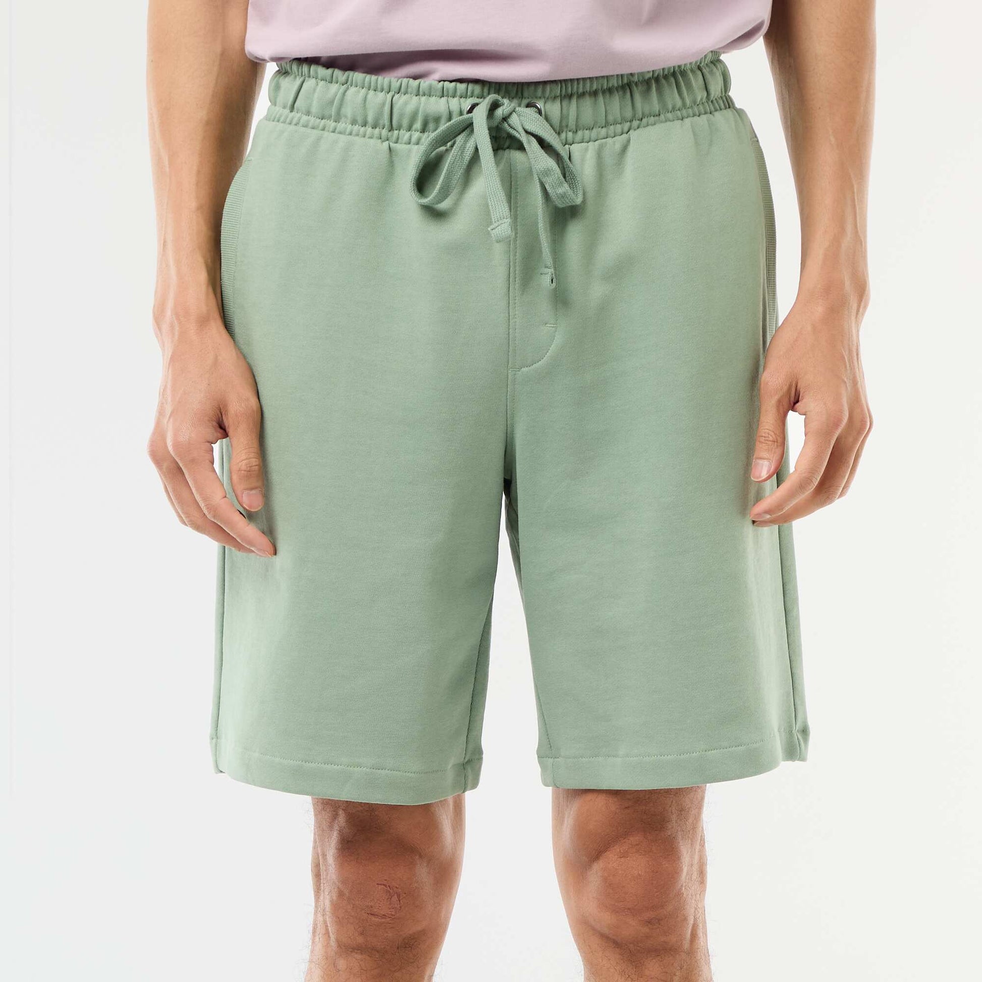 Plain Lightweight Fleece Bermuda Shorts GREEN