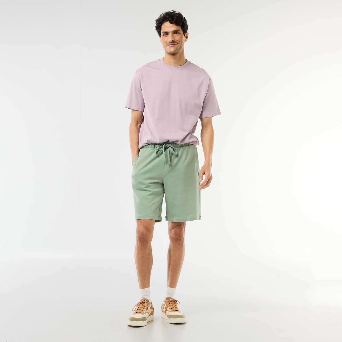 Plain Lightweight Fleece Bermuda Shorts GREEN