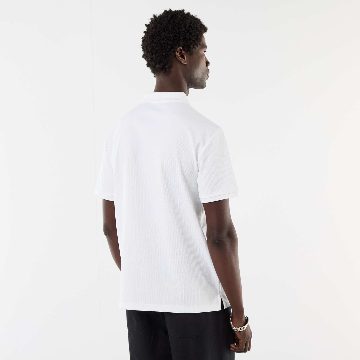 Honeycomb Knit Polo with Zip Collar WHITE