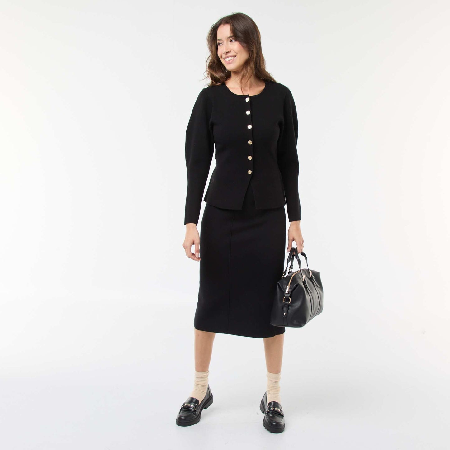 Solid Ottoman Knit Skirt BLACK
