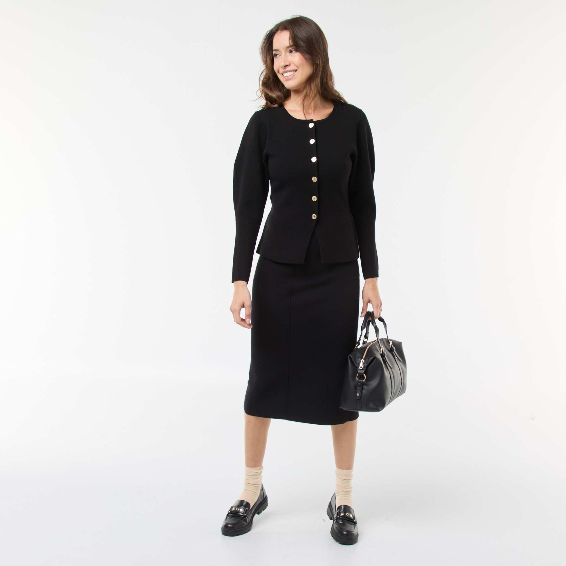 Solid Ottoman Knit Skirt BLACK
