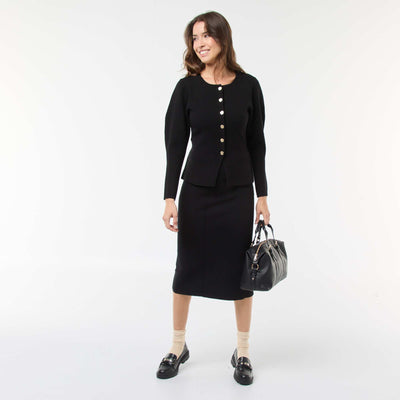 Solid Ottoman Knit Skirt BLACK