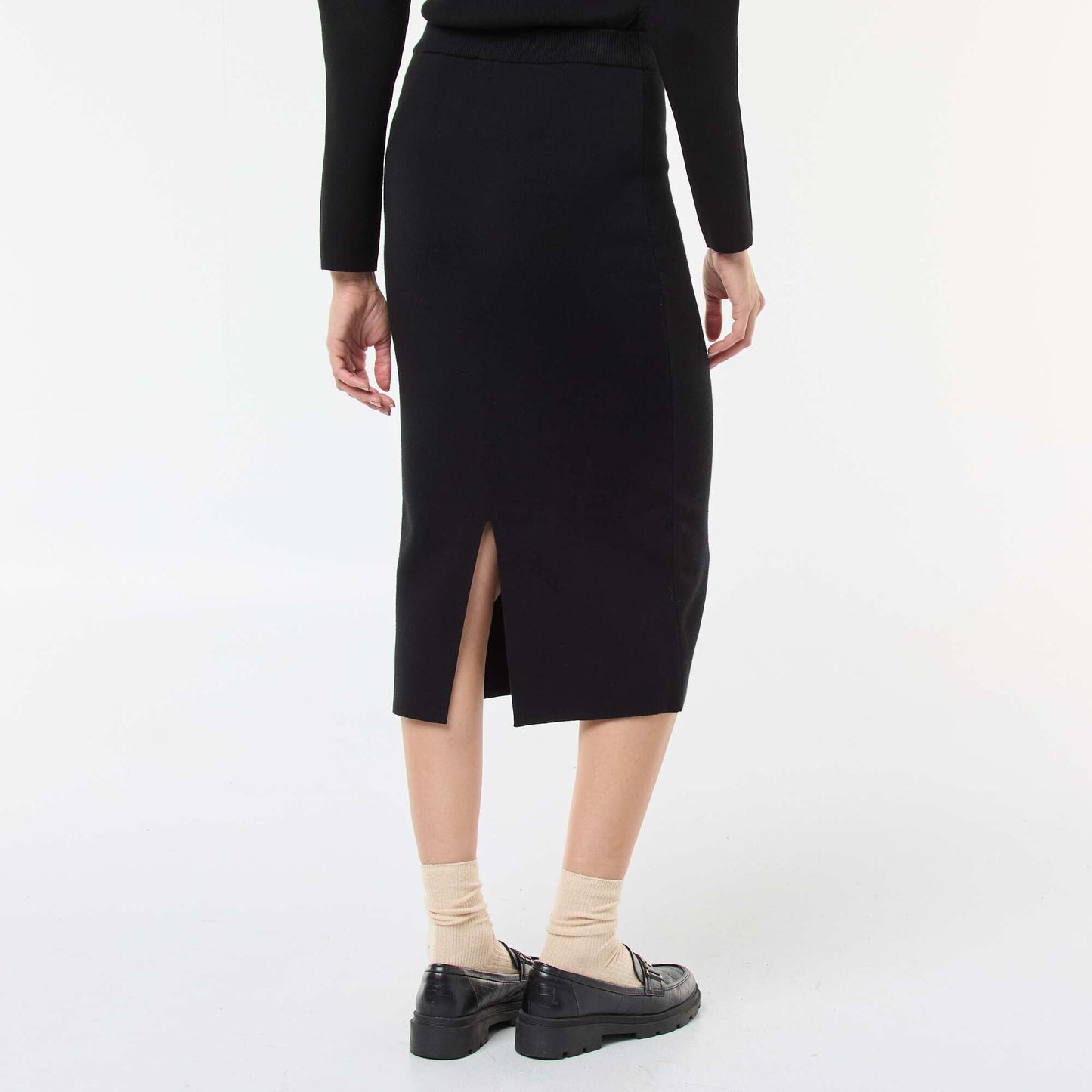 Solid Ottoman Knit Skirt BLACK
