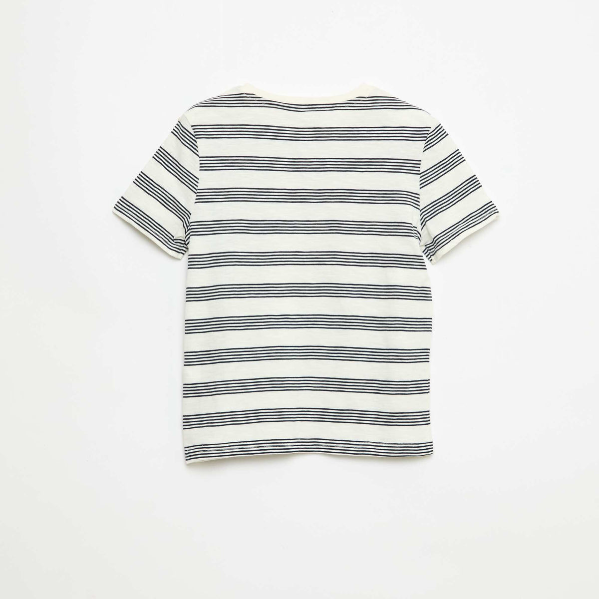 Striped T-shirt with Tunisian Collar BEIGE